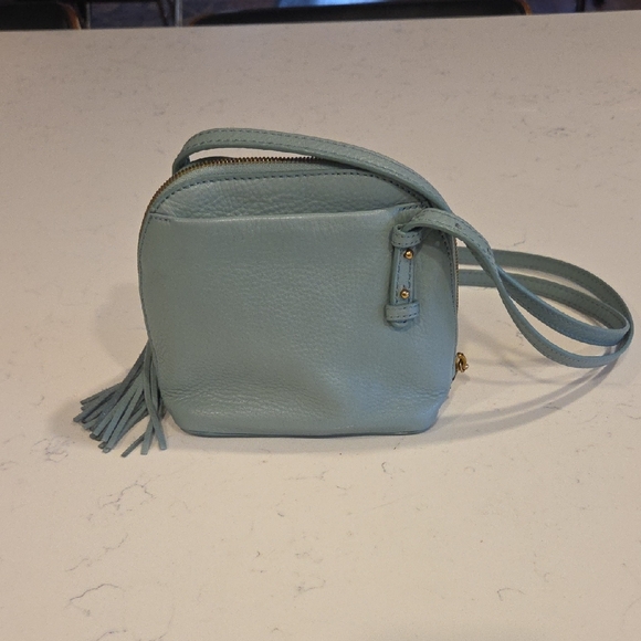 HOBO Crossbody Bag in Light Blue with Gold Accents - Picture 3 of 12